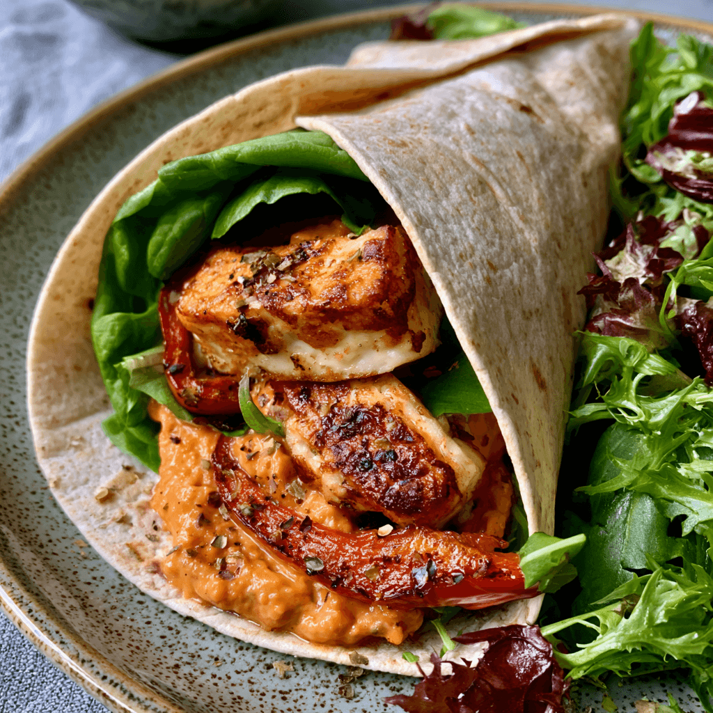 Halloumi Wrap with Roasted Pepper Sauce