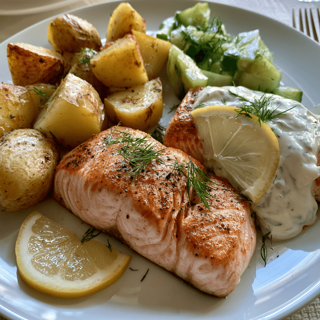 Salmon Fillet with Dill Sauce and Potatoes